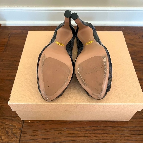 Like New Prada Ayers Patch Trendy Blue and Black Heels Moto Boho Edgy Mob Wife - Picture 5 of 8